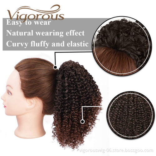 Vigorous Cheap Price Vendor Kinky Curly Fluffy Machine Made Heat Resistant Fiber Drawstring Synthetic Ponytail Hair Extension